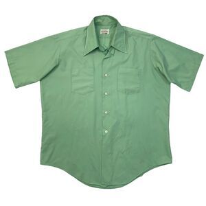 Vintage Brent Shirt Mens 2XL XXL Green Tea Button Up Half Sleeve Pockets No Iron